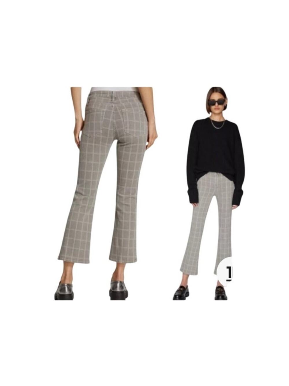 Frame Denim Le Crop Mini Boot Cut Pants Window Pane Plaid, size 27